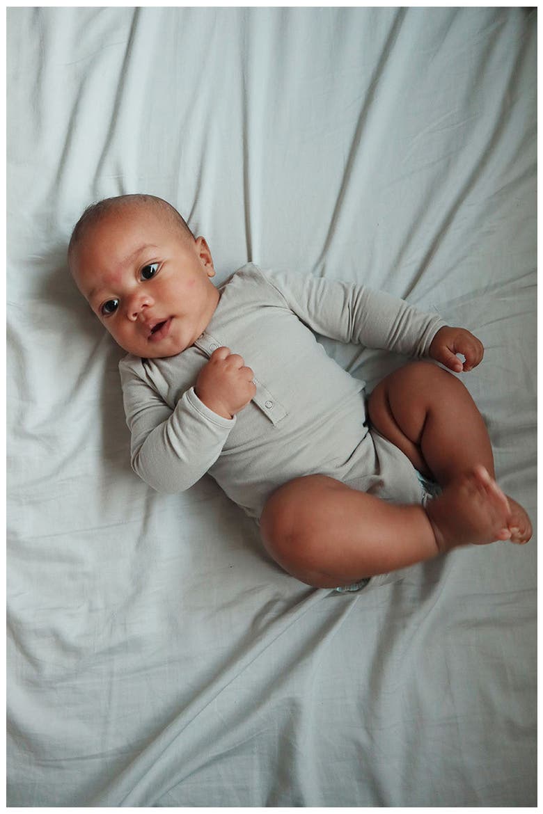 Essential Long Sleeve Organic Cotton Bodysuit, Alternate, color, SOFT SEA