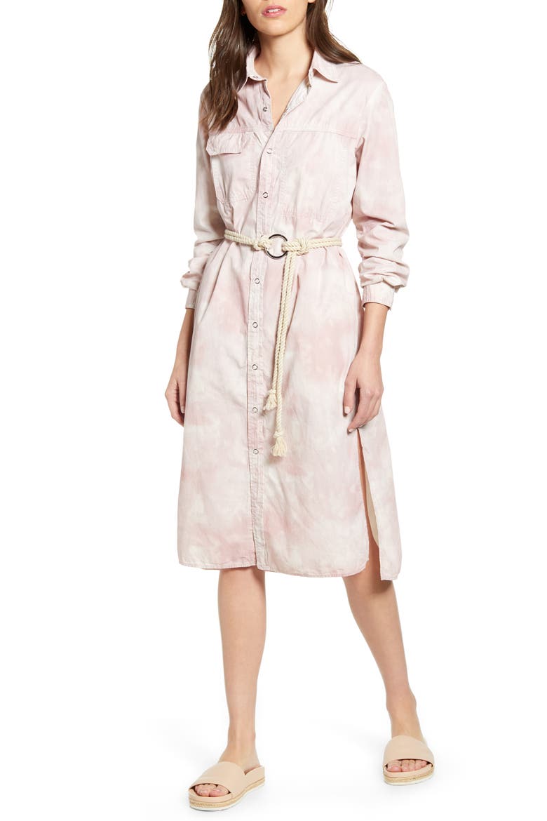Taylor Long Sleeve Midi Shirtdress, Main, color, ABSTRACT TIEDYE ROCKY MAUVE