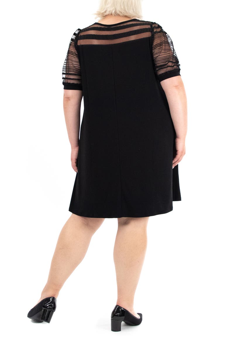 Nina Leonard Mesh Inset Trapeze Dress, Alternate, color, 