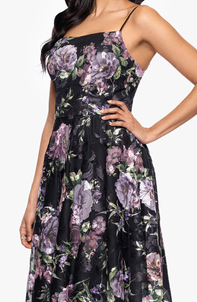 Betsy & Adam Print Embroidered Sleeveless Gown, Alternate, color, Black/Plum