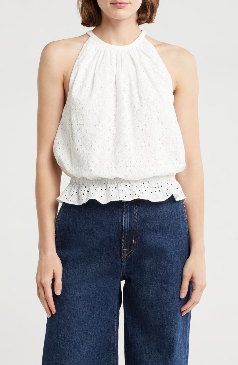 Ramy Brook Sidnee Eyelet Embroidered Cotton Tank, Main, color, White Eyelet