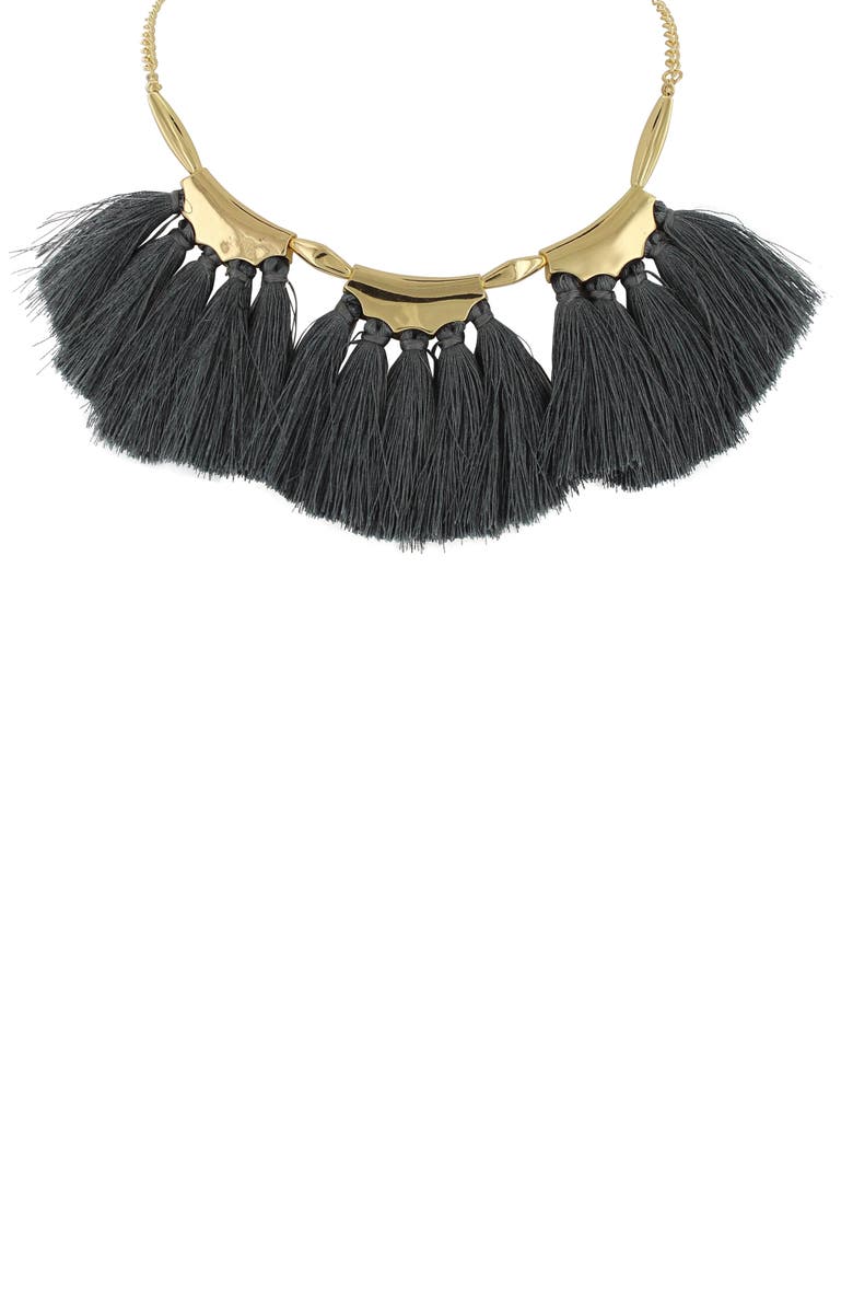 OLIVIA WELLES Tassel Fan Bib Necklace, Main, color, Gold / Grey