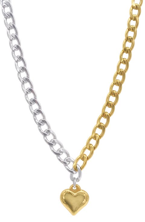Half & Half Heart Chain Toggle Necklace