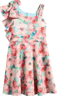 Iris & Ivy Kids' Floral One-Shoulder Scuba Knit Dress