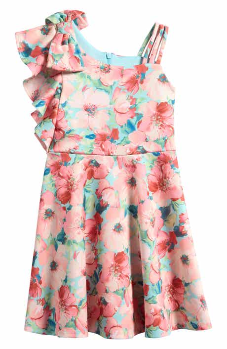 Iris & Ivy Kids' Floral One-Shoulder Scuba Knit Dress