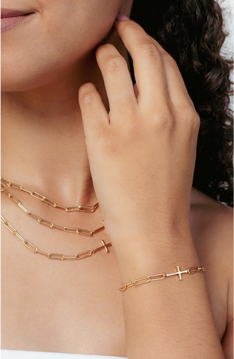 Rizen Jewelry Chain Breaker Cross Bracelet, Alternate, color, 18K Gold Plated