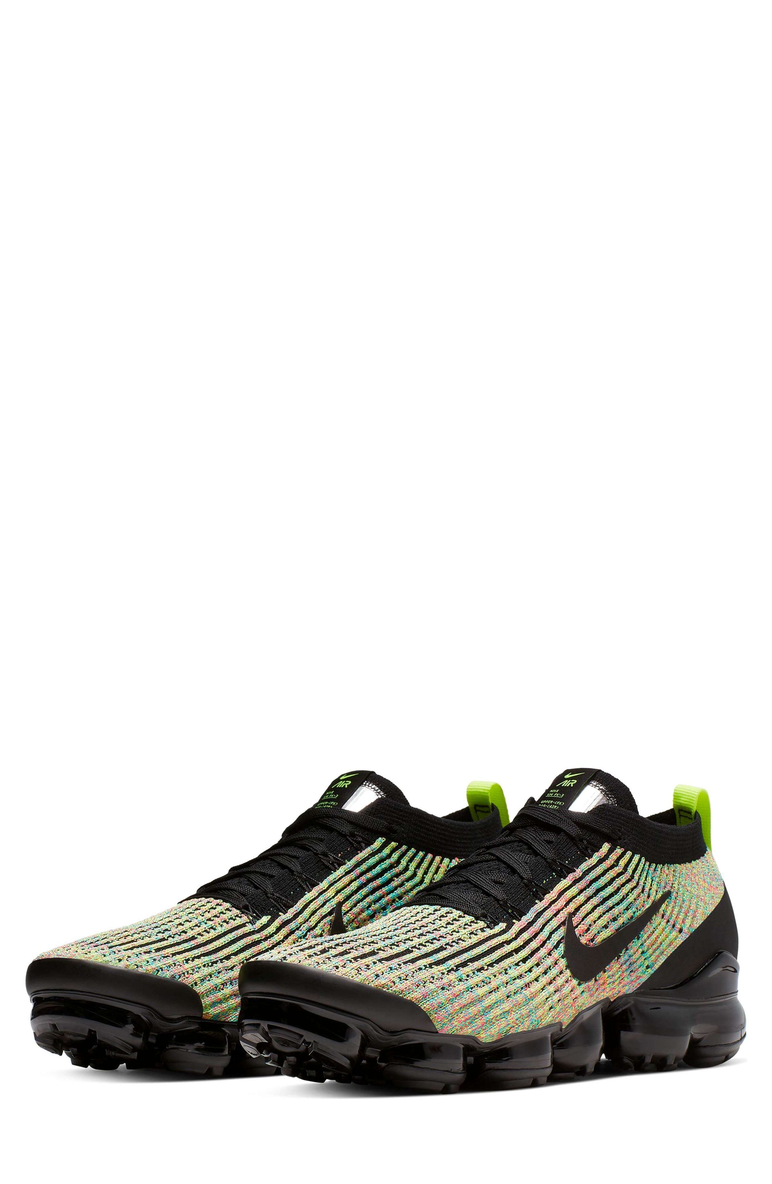 Air VaporMax Flyknit 3 Running Shoe, Main, color, BLACK/ VOLT/ BLUE LAGOON