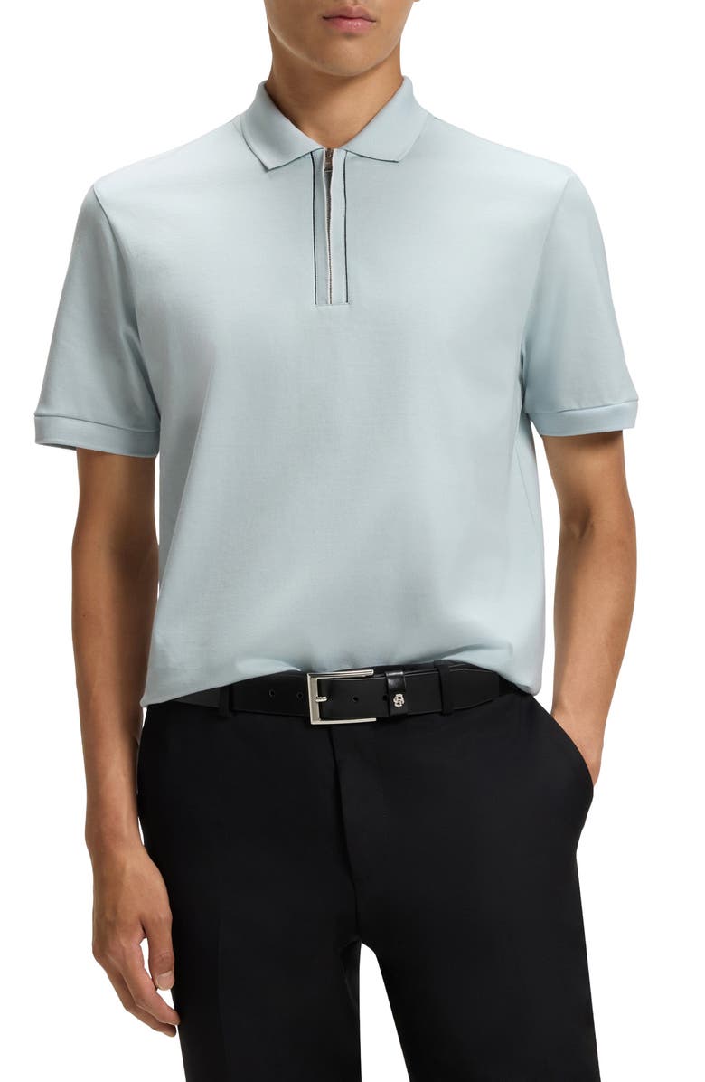 BOSS Paras Quarter Zip Cotton Polo, Main, color, Open Blue