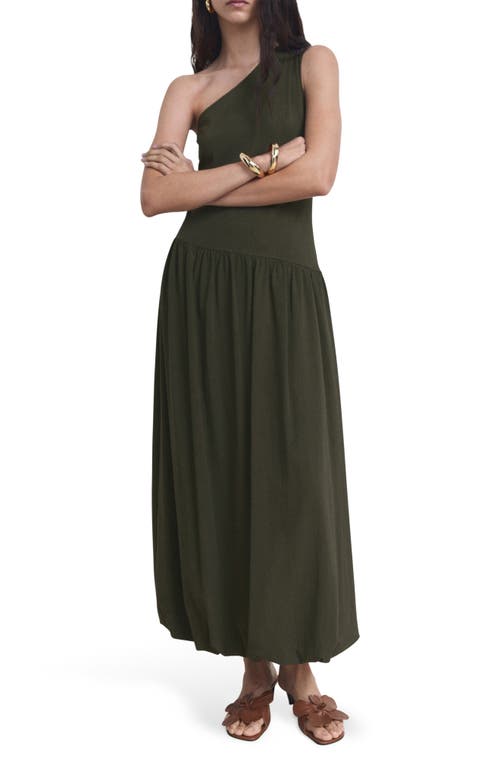 Mango One-shoulder Bubble Hem Midi Dress In Green