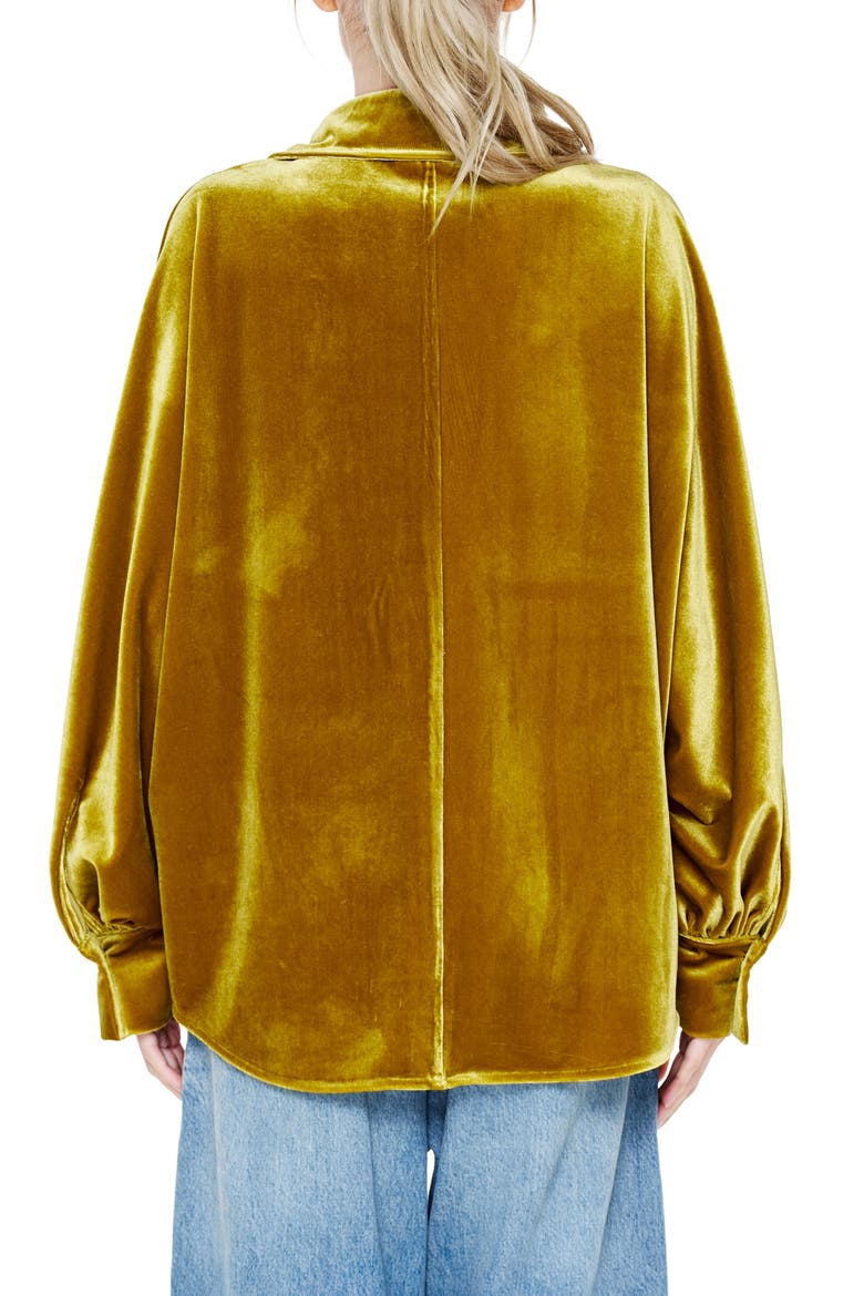 Amira Oversized Stretch Velvet Shirt, Alternate, color, CELERY