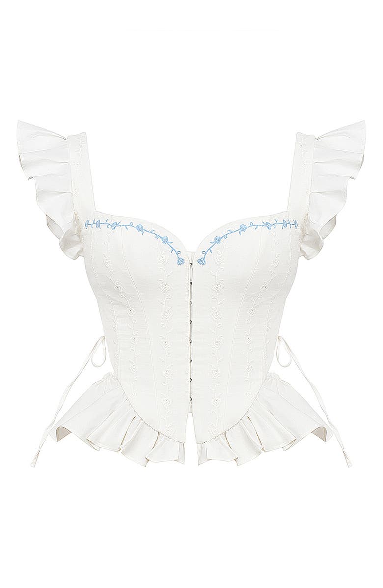 HOUSE OF CB Lilibet Embroidered Cutout Cotton Corset Top, Alternate, color, Cloud Dancer