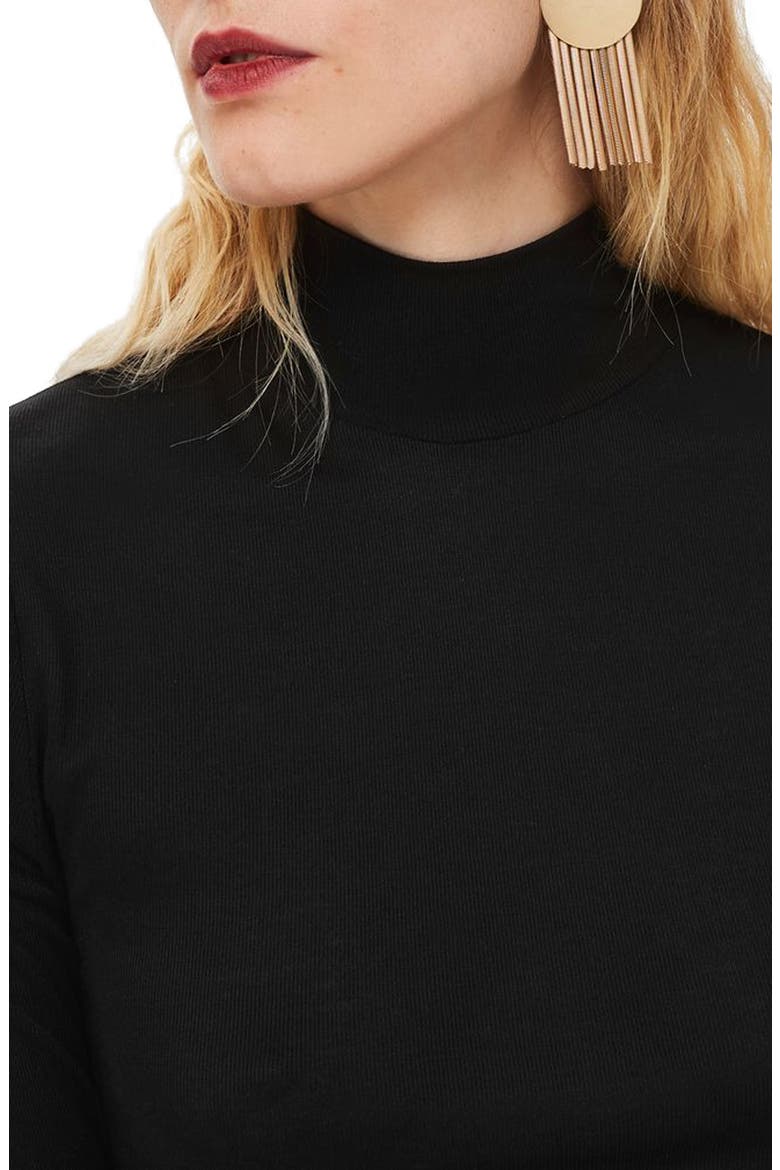 Elbow Sleeve Turtleneck Top, Alternate, color, BLACK
