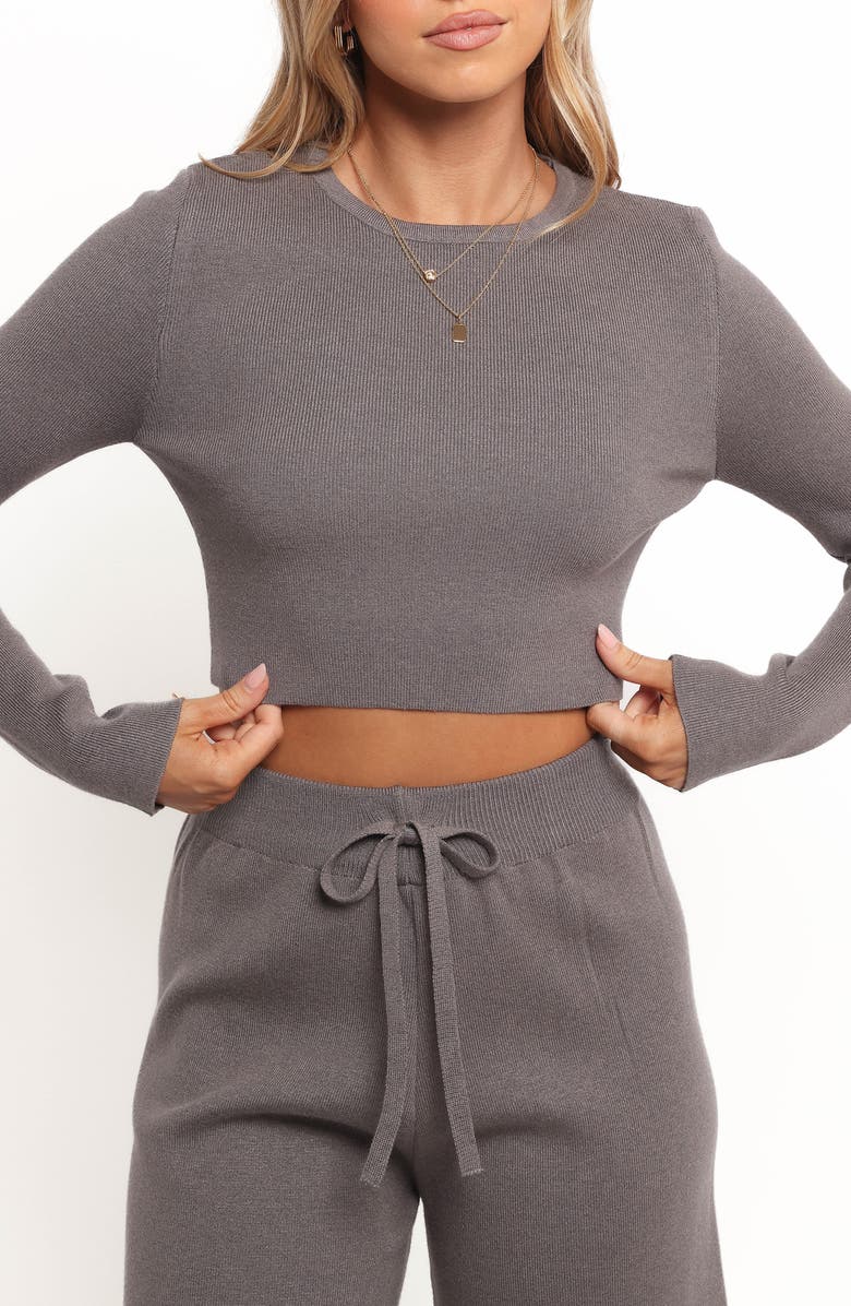 Petal & Pup Ayers Long Sleeve Rib Top & Wide Leg Pants, Alternate, color, Charcoal Grey