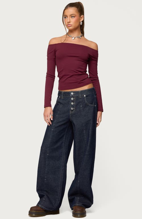 Edikted Katie Off The Shoulder Long Sleeve Top In Burgundy