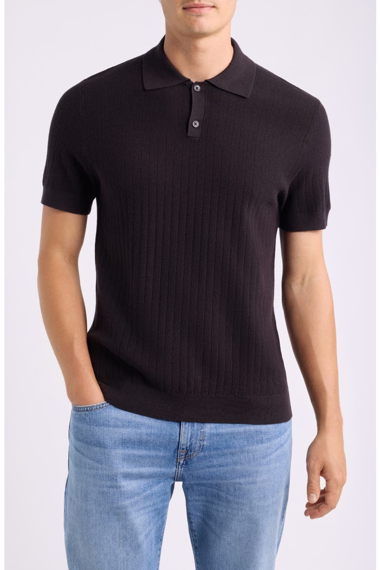 Short Sleeve Ribbed Cotton & Cashmere Polo Sweater, Main, color, BROWN LATTE