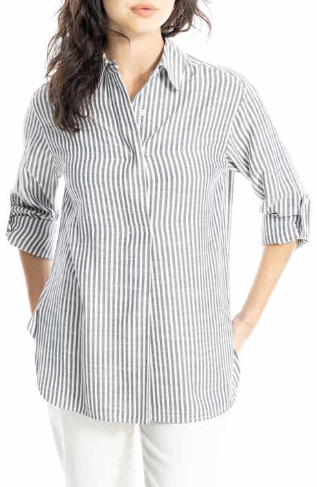 MAX STUDIO Stripe Oversize Long Sleeve Button-Up Tunic