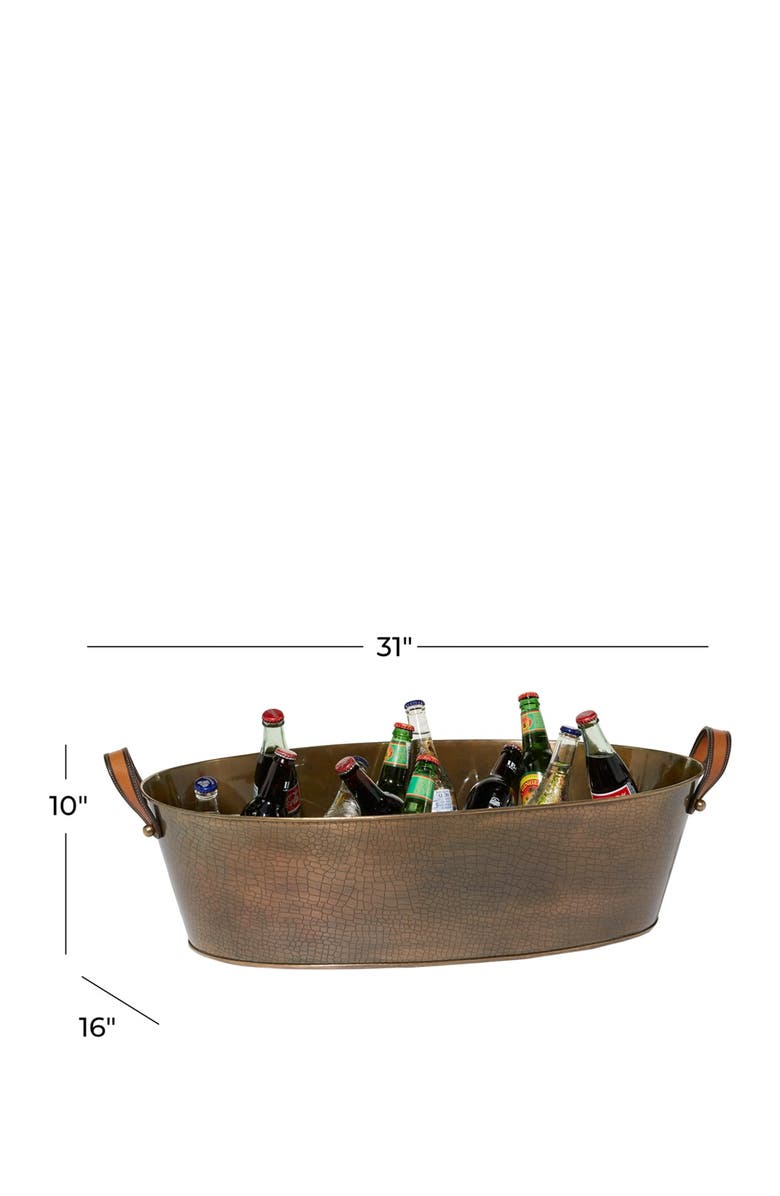 SONOMA SAGE HOME Bronze Metal Long Ice Bucket with Leather Strap Handles, Alternate, color, 