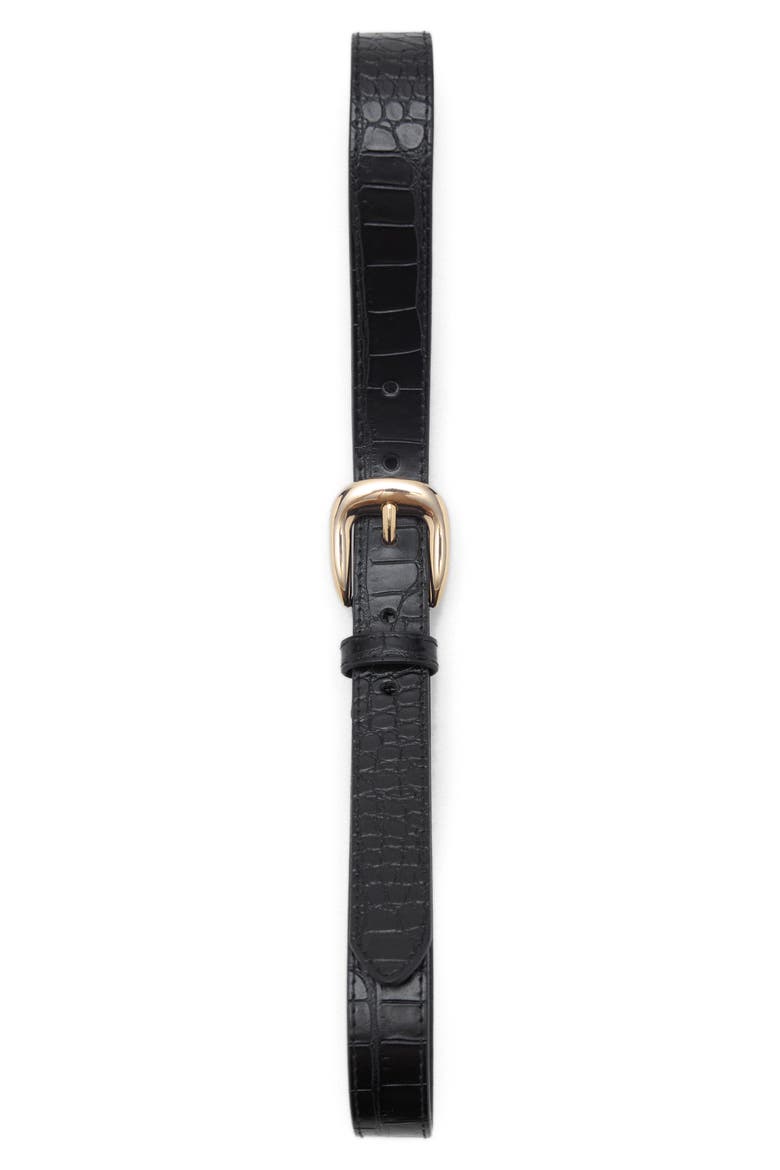 Croc Embossed Faux Leather Belt, Alternate, color, BLACK