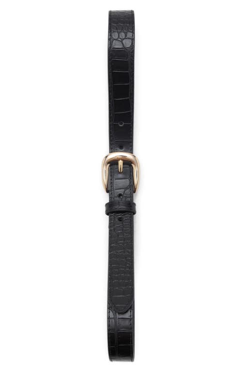 Mango Croc Embossed Faux Leather Belt In Black