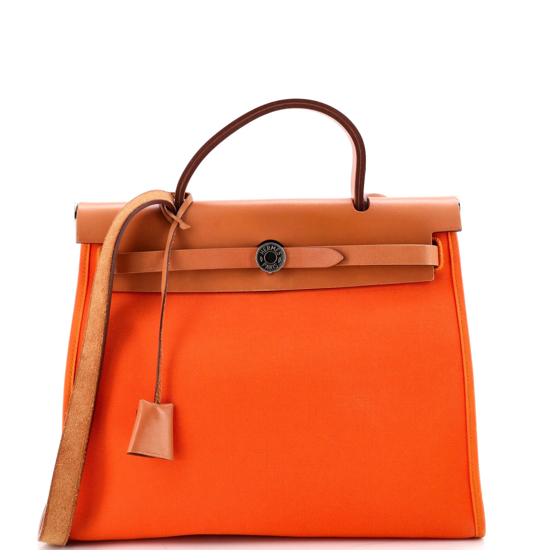 Pre-Owned Hermes Herbag Zip Leather and Toile 31, Main, color, Orange H