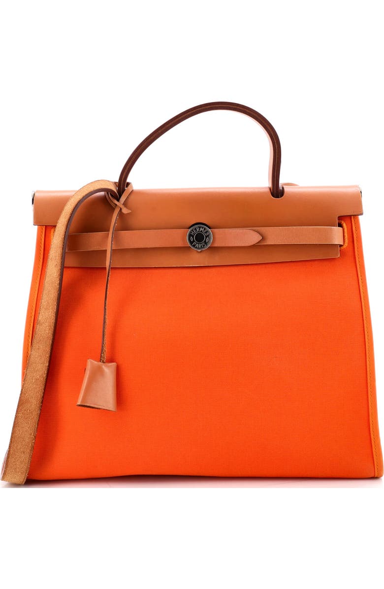 Pre-Owned Hermes Herbag Zip Leather and Toile 31, Main, color, Orange H