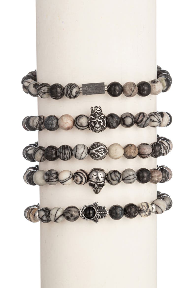 Leo Agate Stretch Bracelet Set, Main, color, GREY
