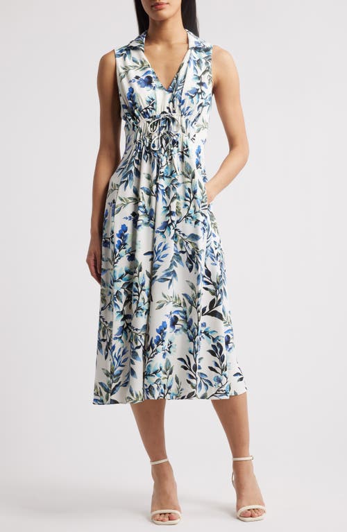 Connected Apparel Floral Sleeveless Midi Dress In Blue