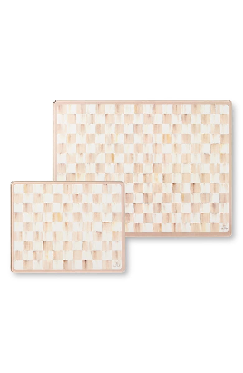 MACKENZIE CHILDS Mocha Check Set of 2 Glass Cutting Boards, Alternate, color, Mocha