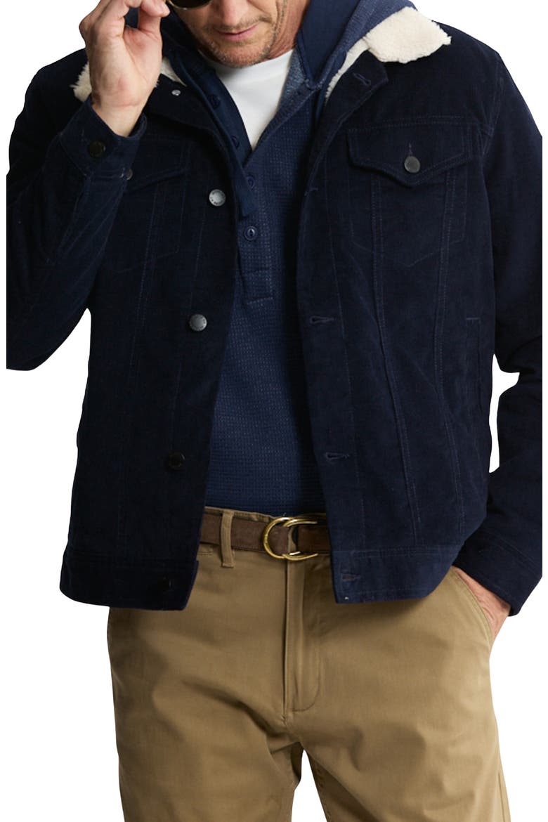 Faux Shearling Lined Trucker Jacket, Main, color, NAVY