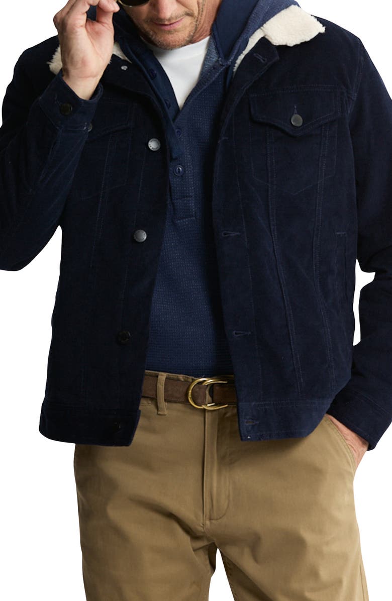 JACHS Faux Shearling Lined Trucker Jacket, Main, color, Navy