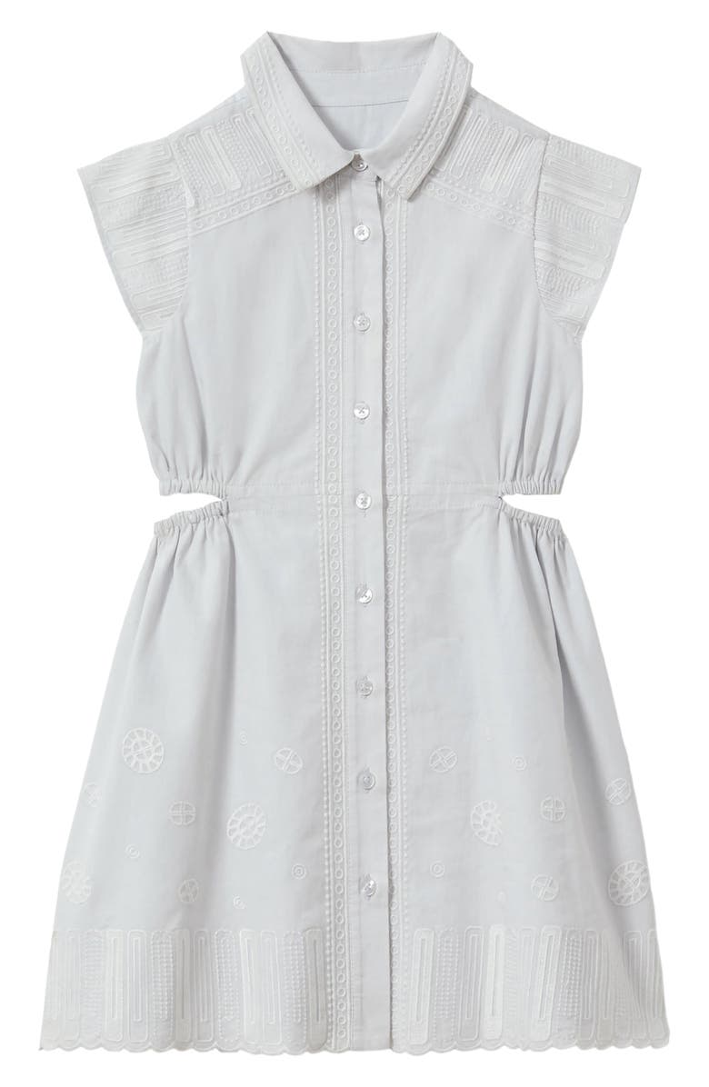 Reiss Kids' Elliot Jr. Embroidered Cutout Cotton Dress, Main, color, Blue