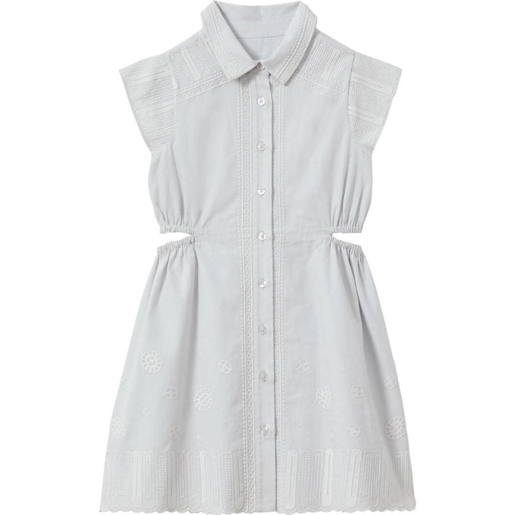 Reiss Kids' Elliot Jr. Embroidered Cutout Cotton Dress In Silver