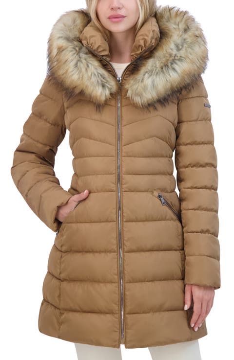 Faux Fur Trim Hooded Puffer Jacket