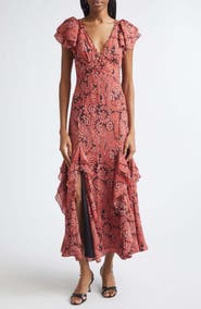 Cinq à Sept Joplin Hendrix Paisley Ruffle Detail Dress