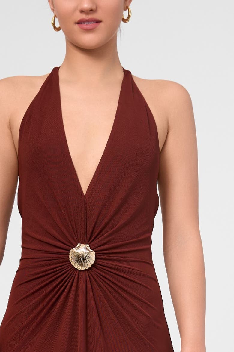 Sabella Mesh Halter Maxi Dress, Alternate, color, Dark Red