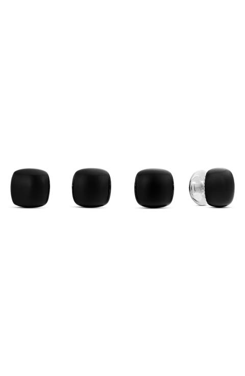 Streamline® Cushion Tuxedo Studs, Sterling Silver with Black Onyx