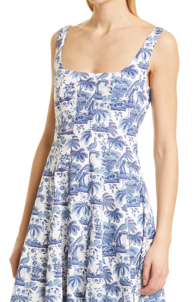 STAUD Wells Abstract Print Stretch Cotton Midi Dress, Alternate, color, 