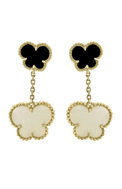 14K Yellow Gold ,Mother of Pearl,Onyx Earrings