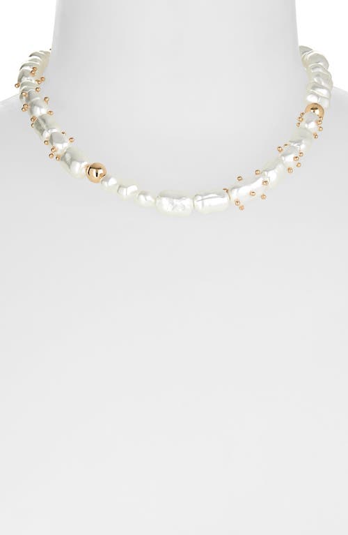 Open Edit Mixed Imitation Pearl Necklace In White- Gold