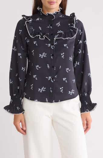 BY DESIGN Amelia Floral Ruffled Yoke Button-Up Shirt