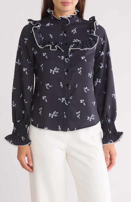 BY DESIGN Amelia Floral Ruffled Yoke Button-Up Shirt