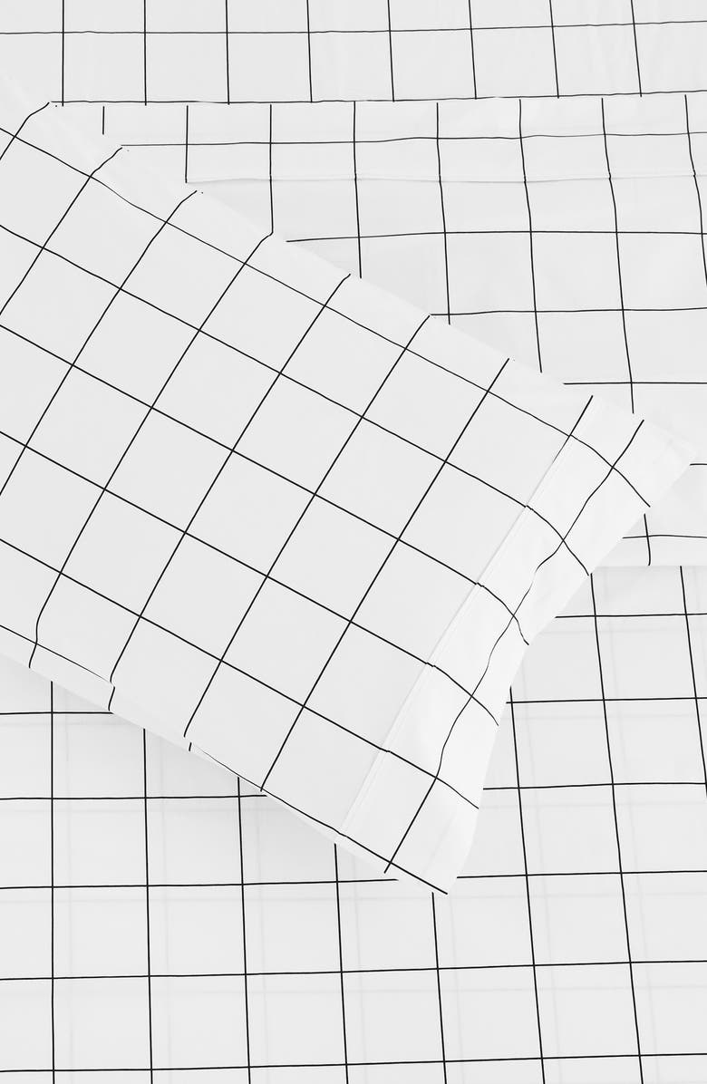 MELANGE HOME Grid Percale Cotton Sheet Set, Alternate, color, Black