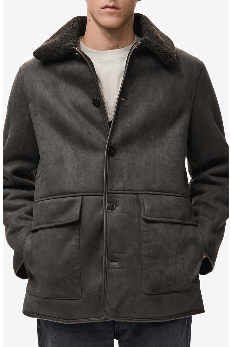Faux Suede & Faux Shearling Collar Jacket, Main, color, CHOCOLATE TRUFFLE / GREY