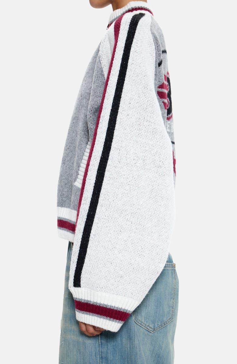 JADED LONDON 85 Jacquard Graphic Bomber Cardigan, Alternate, color, Grey