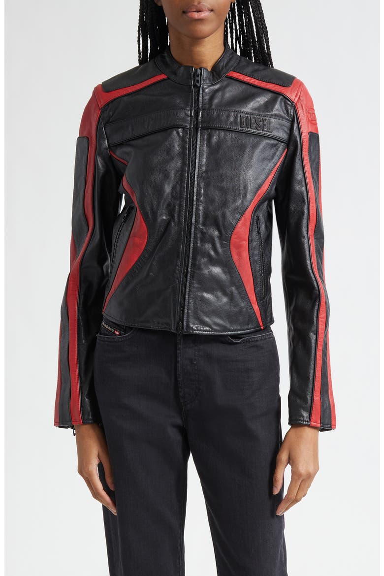 L-Ovable Leather BIker Jacket, Main, color, BLACK