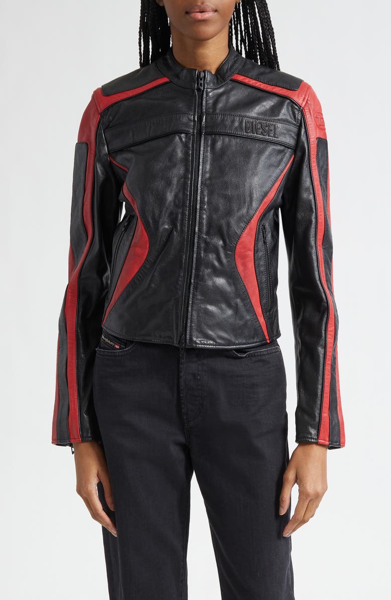 DIESEL<sup>®</sup> L-Ovable Leather BIker Jacket, Main, color, Black