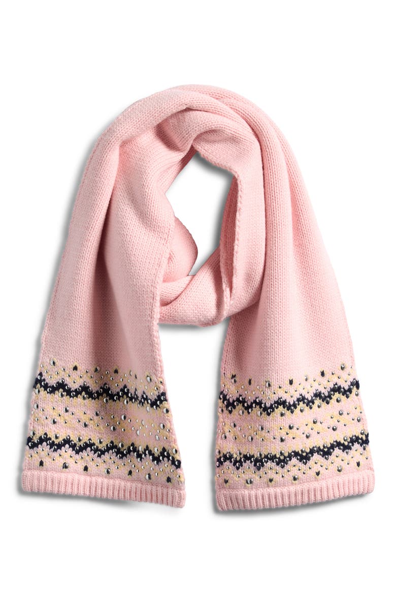 Fallon Stud Fair Isle Wool Blend Scarf, Main, color, PINK MULTI