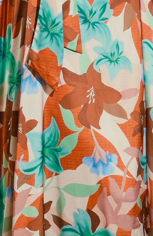 Flying Tomato Bishop Sleeve Satin Midi Dress In Rust Teal