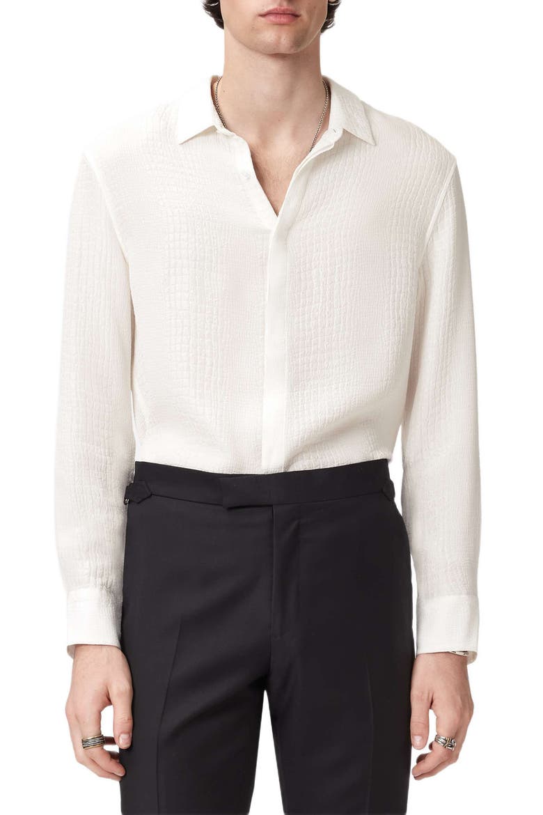 Vito Silk Jacquard Button-Up Shirt, Main, color, WHITE
