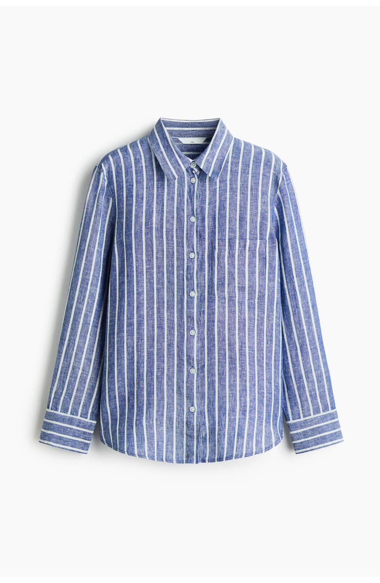 H&M Linen Shirt, Main, color, Blue/Striped